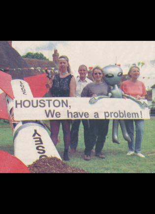 2001 – A Space Odyssey Article Photo - Louise Waters, Jim Hayward, Sarah Coombes and Rosemary Bradbury with the rocket remains
