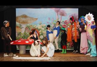 <em>Alice in Wonderland</em> Article Photo - Allice and the White Rabbit examine the Oraculum in the Forest of Mushrooms