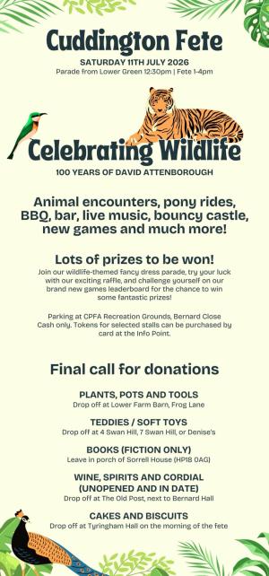 Cuddington Fete 2026: Celebrating Wildlife - Saturday 11th July, 2026 Article Graphic